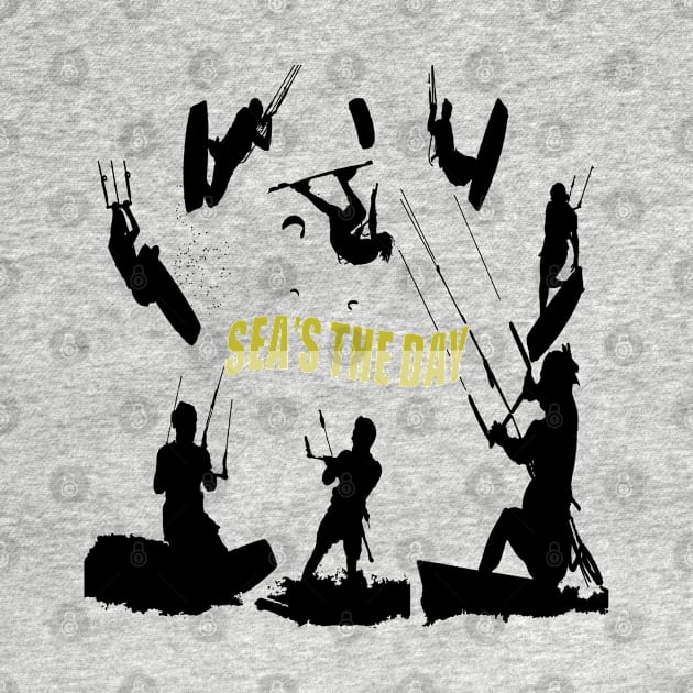 Kitesurfer Pattern Black Silhouette Seas The Day Fun Pun 1 by taiche